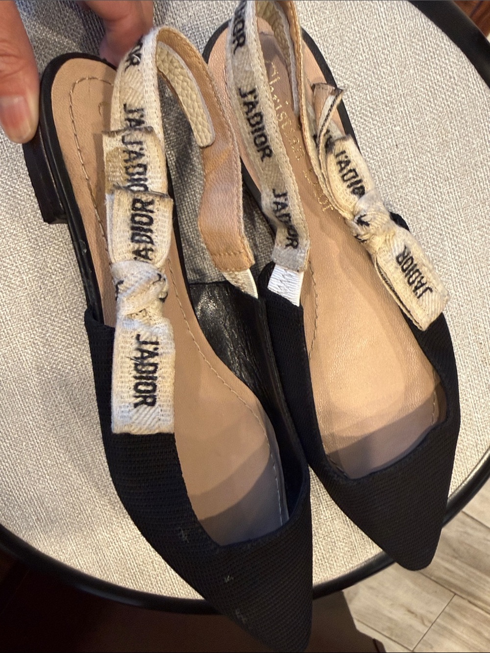 Dior Black Pointed Slingback Flats with White J'Adior Ribbon reposh size 36 - Picture 12 of 16